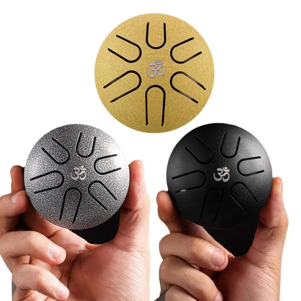 HLURU 7,6 cm große Zungentrommel aus Stahl, 6 Noten, handgehaltene ätherische Trommel, Zen-Meditationswerkzeuge, Geistübung, Schlaginstrument,