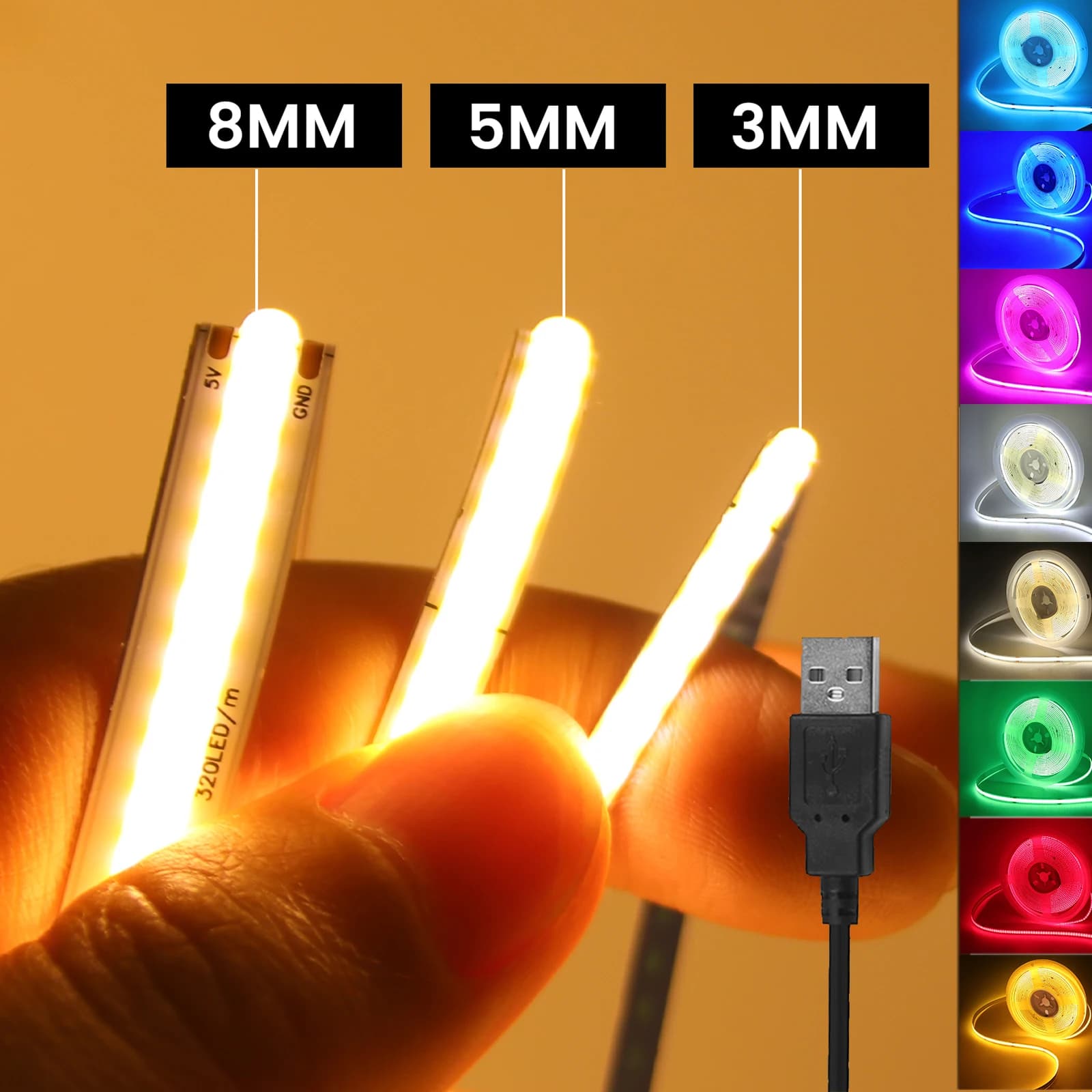 DC 5V USB COB Streifen 3MM 5MM 8MM Weiß/Rosa/Rot/Weiß/Gelb/Gelb/Eisblau/Grün Flexible Band Seil Wohnkultur TV Hintergrundbeleuchtung