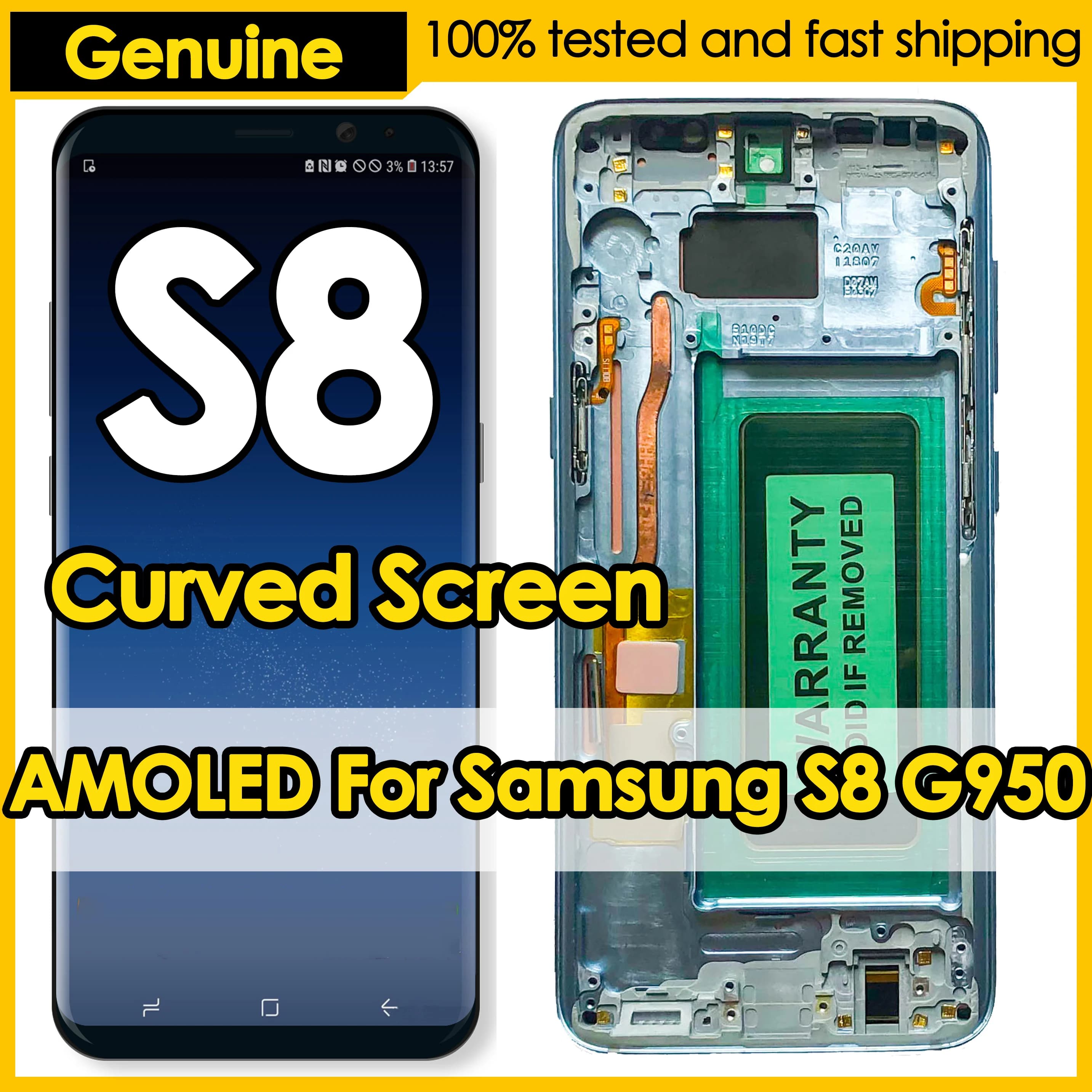 OEM-Qualität AMOLED für SAMSUNG Galaxy S8 gebogener Bildschirm G950 G950F LCD-Display Touchscreen Digitizer-Baugruppe Ersatz Reparatur