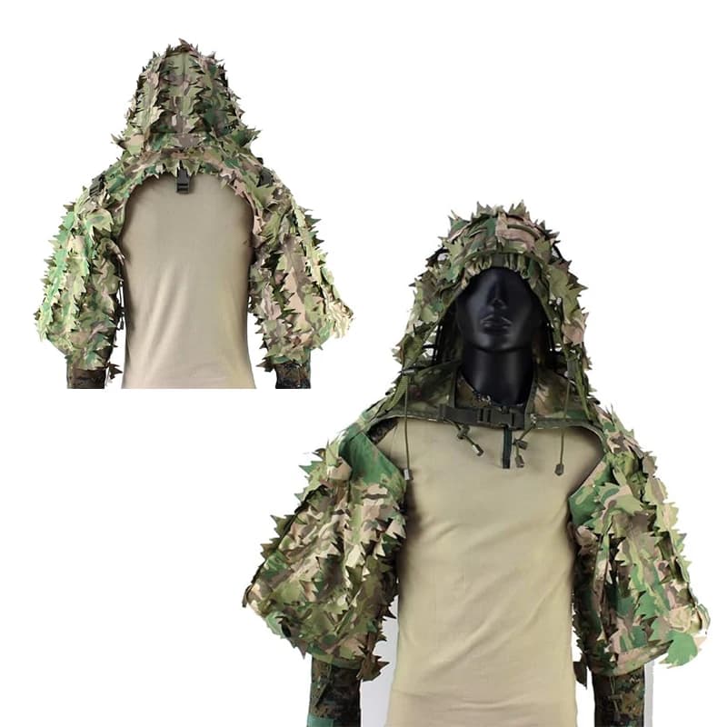 Taktischer Ghillie-Anzug, atmungsaktive Ghillie Viper Hood mit 3D-Blattstreifen, Scharfschützmantel für Wargame, Jagd, CS