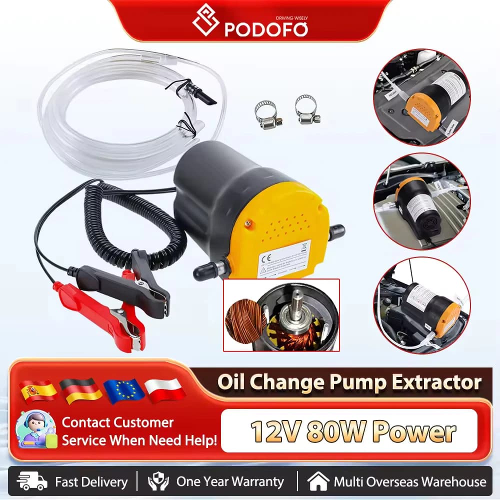 Podofo Auto-Motorölpumpe, 12 V, elektrischer Diesel-Flüssigkeitssumpenextraktor, Scavenge Kraftstofftransferpumpe mit Rohren für Motorrad, Boot