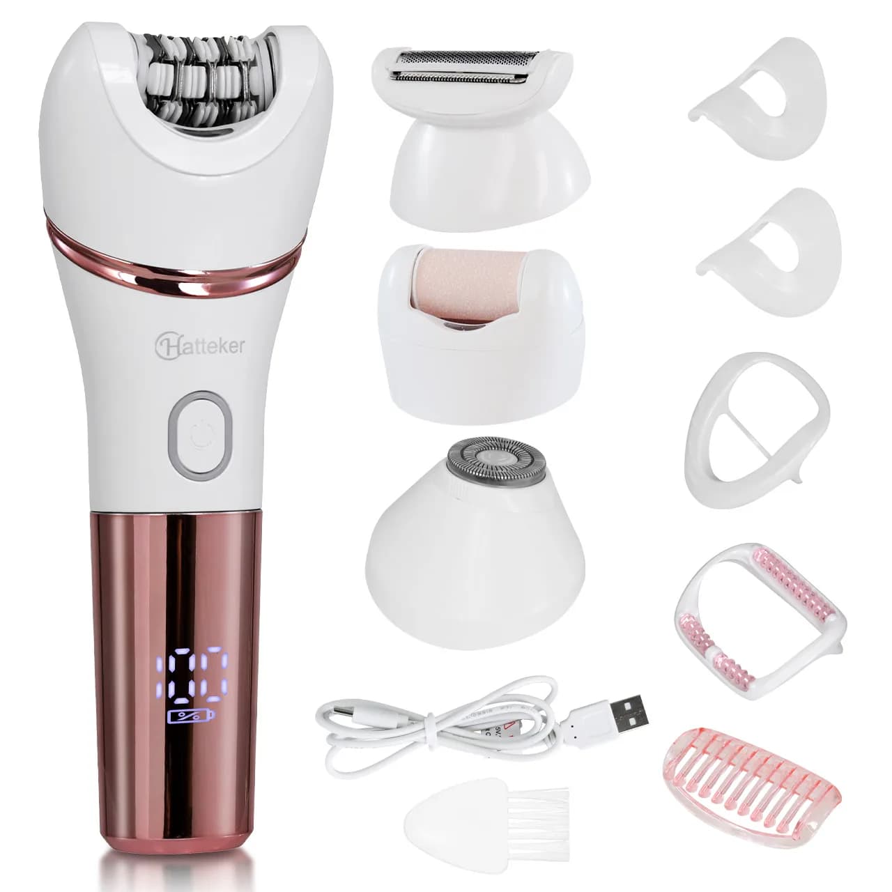 Hatteker 4-in-1 Damen-Haarentferner 7000 U/min für Beine, Bikinizone, Gesicht und Körper, Nass/Trocken, USB-Aufladbar, IPX7 Wasserdicht