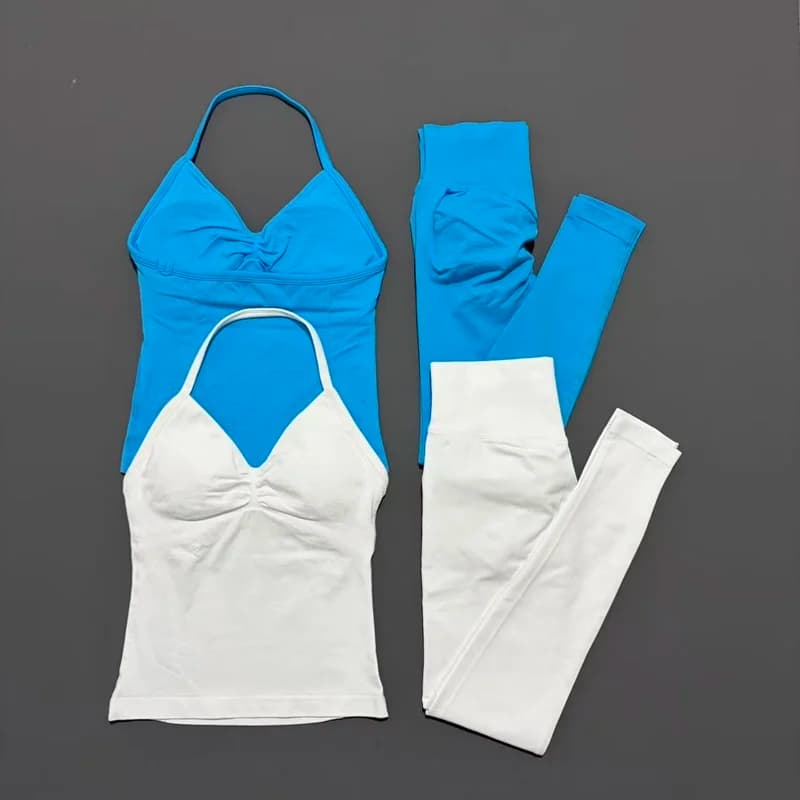 2-teiliges HISTELLO Sport-Gym-Set für Damen, langes Trägertop, Fitnesskleidung, nahtloses Yoga-Set, Lauf-Workout-Sport-Leggings-Sets