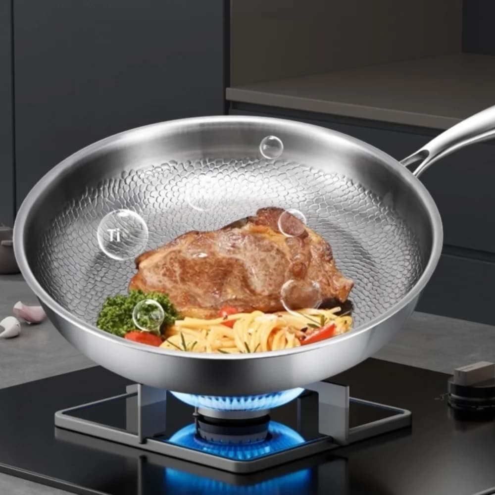 26/28/30/32cm Titan-Bratpfanne Antihaftbeschichtet mit Fischschuppen-Hammermuster Steakpfanne Unbeschichtet mit Deckel Küchen-Kochgeschirr