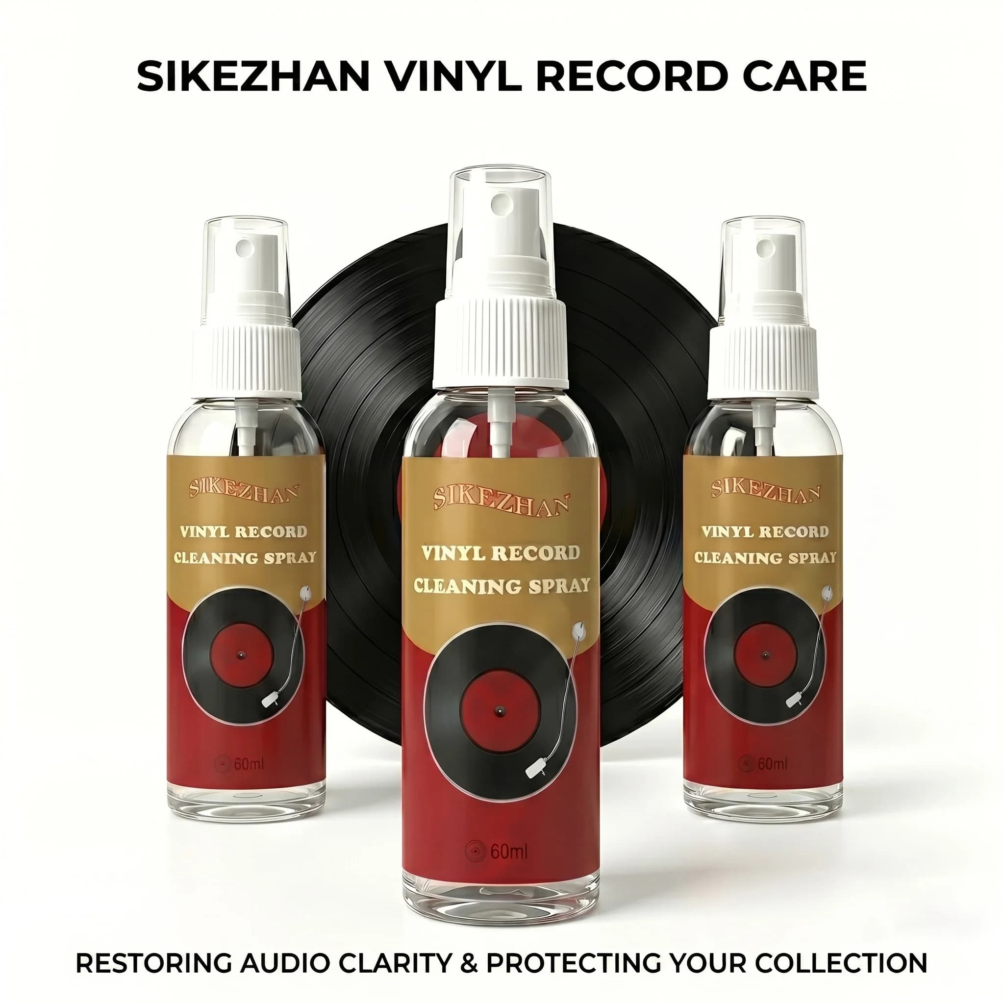 SIKEZHAN Vinyl-Schallplatten-Reinigungsspray (60ml) |   Antistatischer Staub- und Schmutzentferner |   Rückstandsfreie Formel für Tiefenreinigung