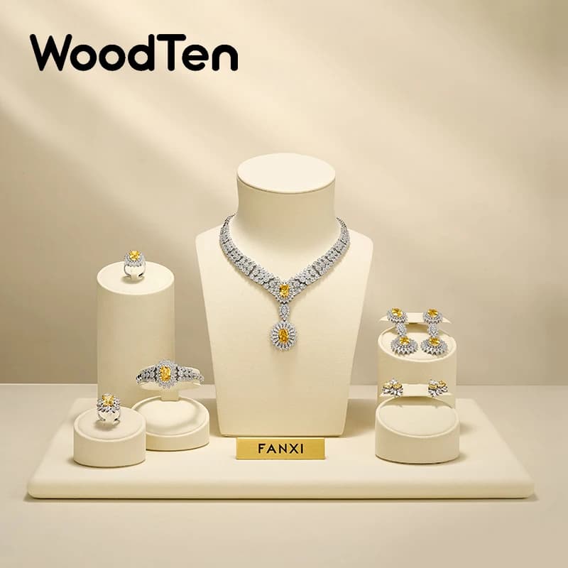 WoodTen Beige Schmuck-Präsentationsständer Schmuck-Organizer Ring- und Ohrringhalter Halsketten-Präsentationsständer Premium