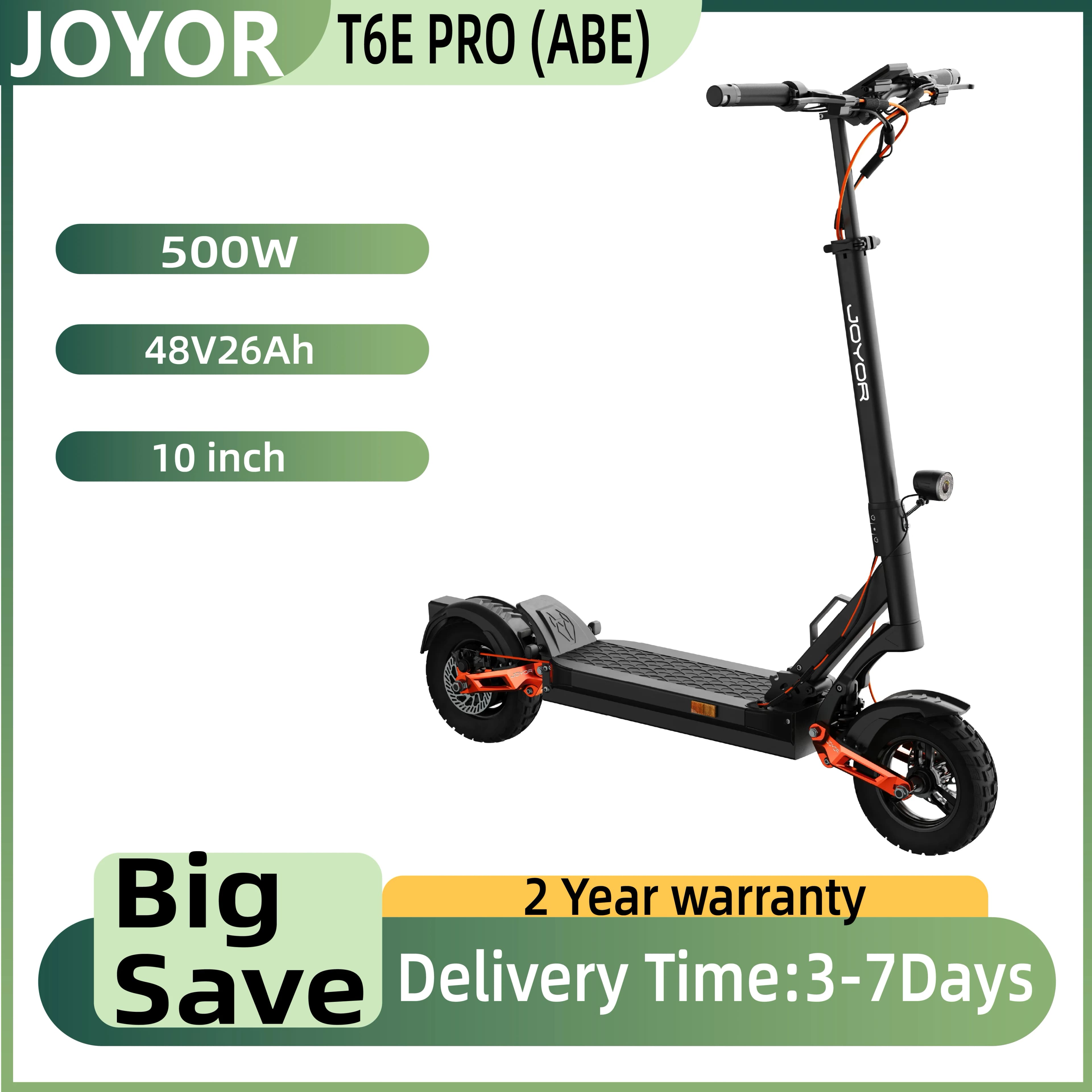 JOYOR T6E PRO ABE Elektroroller für Erwachsene, 500 W Motor, 48 V, 26 Ah Batterie, E-Berg-Escooter, 10 Zoll Offroad-Reifen, faltbarer E-Scooter