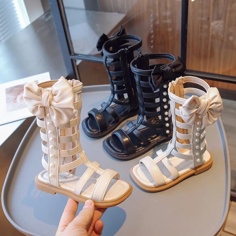 Kinder sandalen 2024 Sommer neue lässige High-Top-Mädchen römische kleine Mädchen Bogen Prinzessin Schuhe