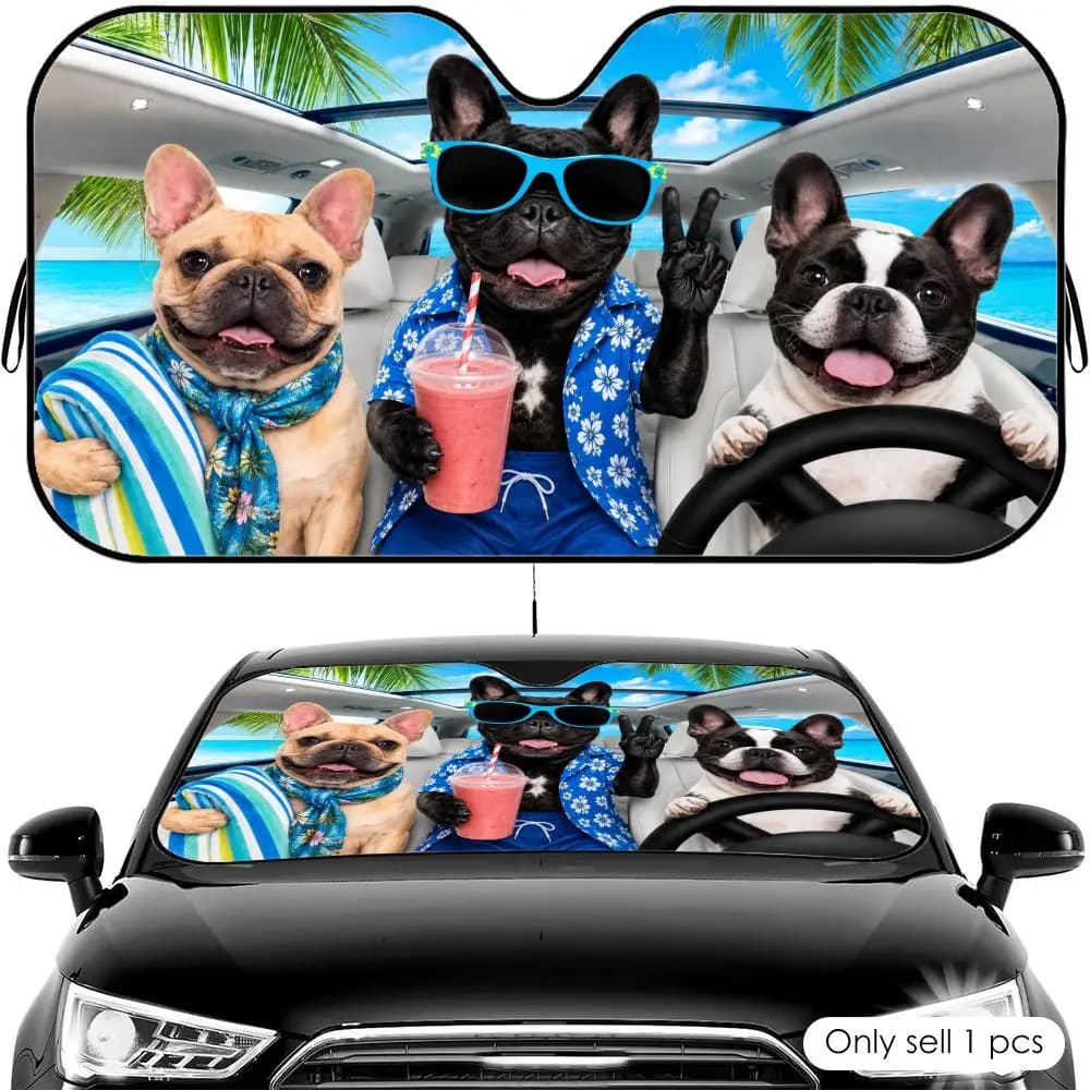 Summer Frenchie Car Crew Sonnenblende für die Windschutzscheibe, UV-Schutz, Hitzeschild, faltbar, universelle Passform