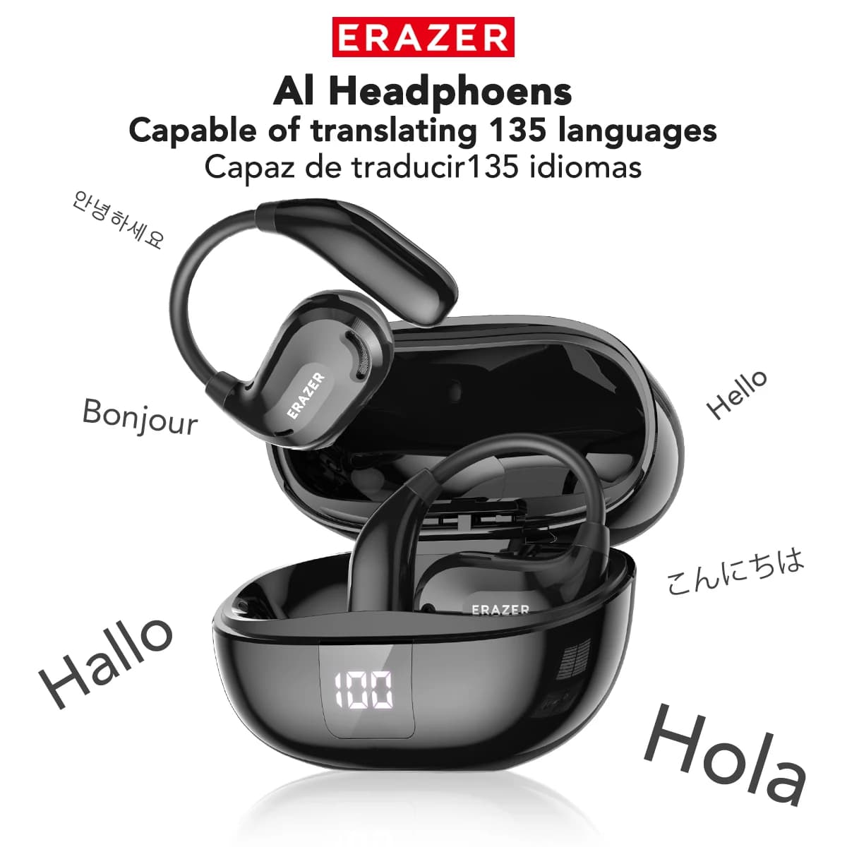 ERAZER XT66PRO Bluetooth-Kopfhörer ASMR-Headsets DIY APP KI-Übersetzer-Ohrhörer Kabellose Kopfhörer 13 Stunden Lange Akkulaufzeit mit Display