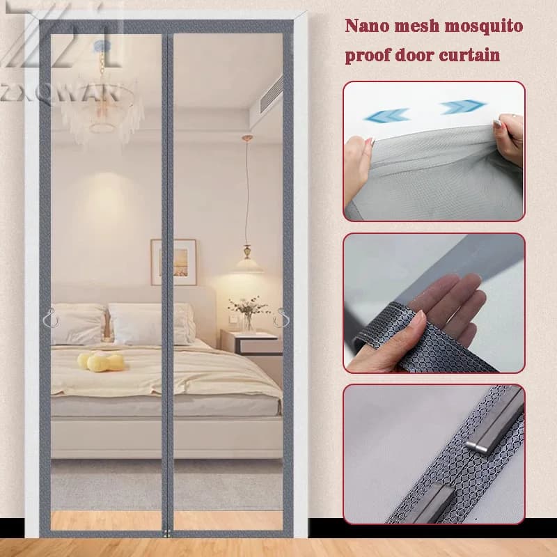 Graues magnetisches Moskitonetz, maßgeschneiderte Vorhänge, Türvorhang, unsichtbares Netz, magnetische selbstklebende Fliegengittertür,