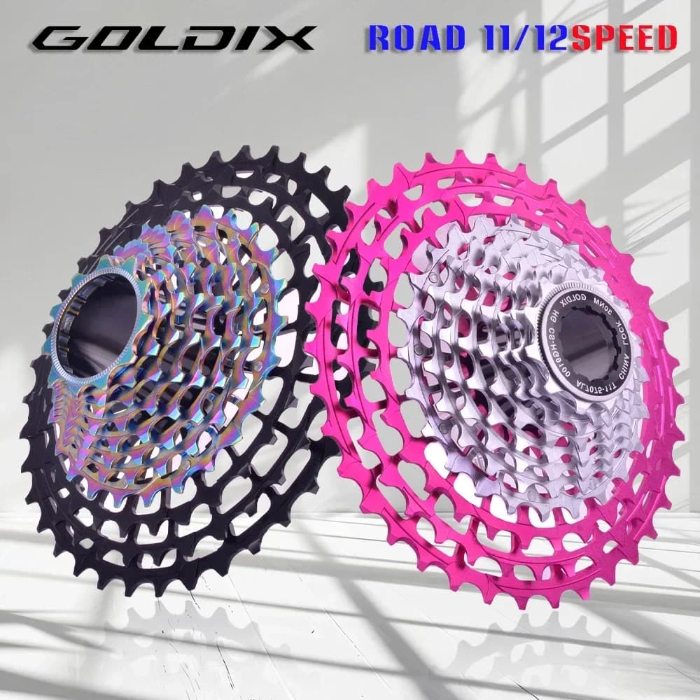 GOLDIX Ultraleichtes Rennrad, rosa Kassette, 11/12 Gänge, 28–36 Zähne, CNC-Hohl-HG-Struktur, Freilauf, K7, 11 V, 12 V, Fahrradkettenrad