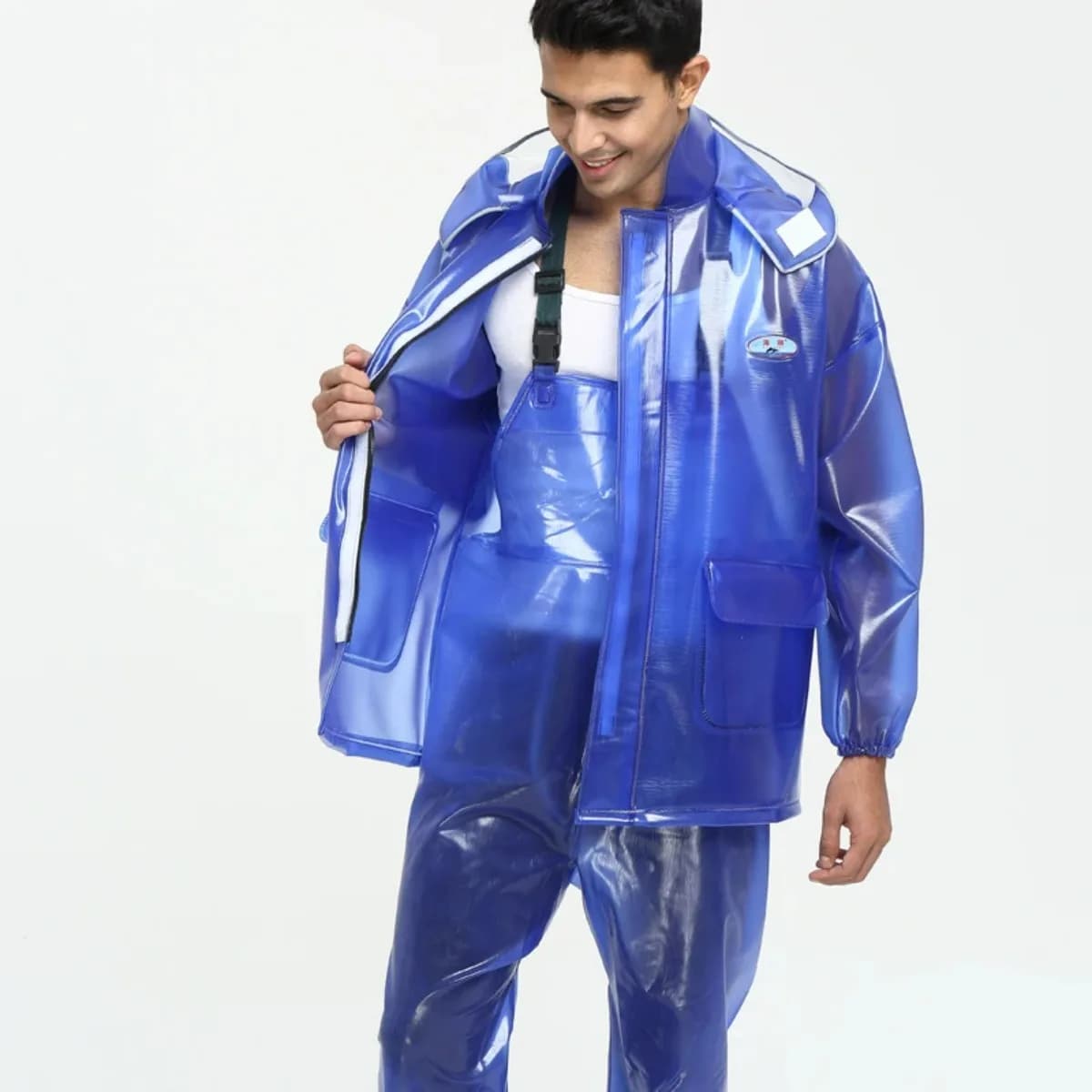 Männer Regenmantel Jacke Wasserdichter Overall Transparent Undurchlässig PVC Dicke Regenhose Regenmantel Nasses Wetter Ausrüstung Regenbekleidung