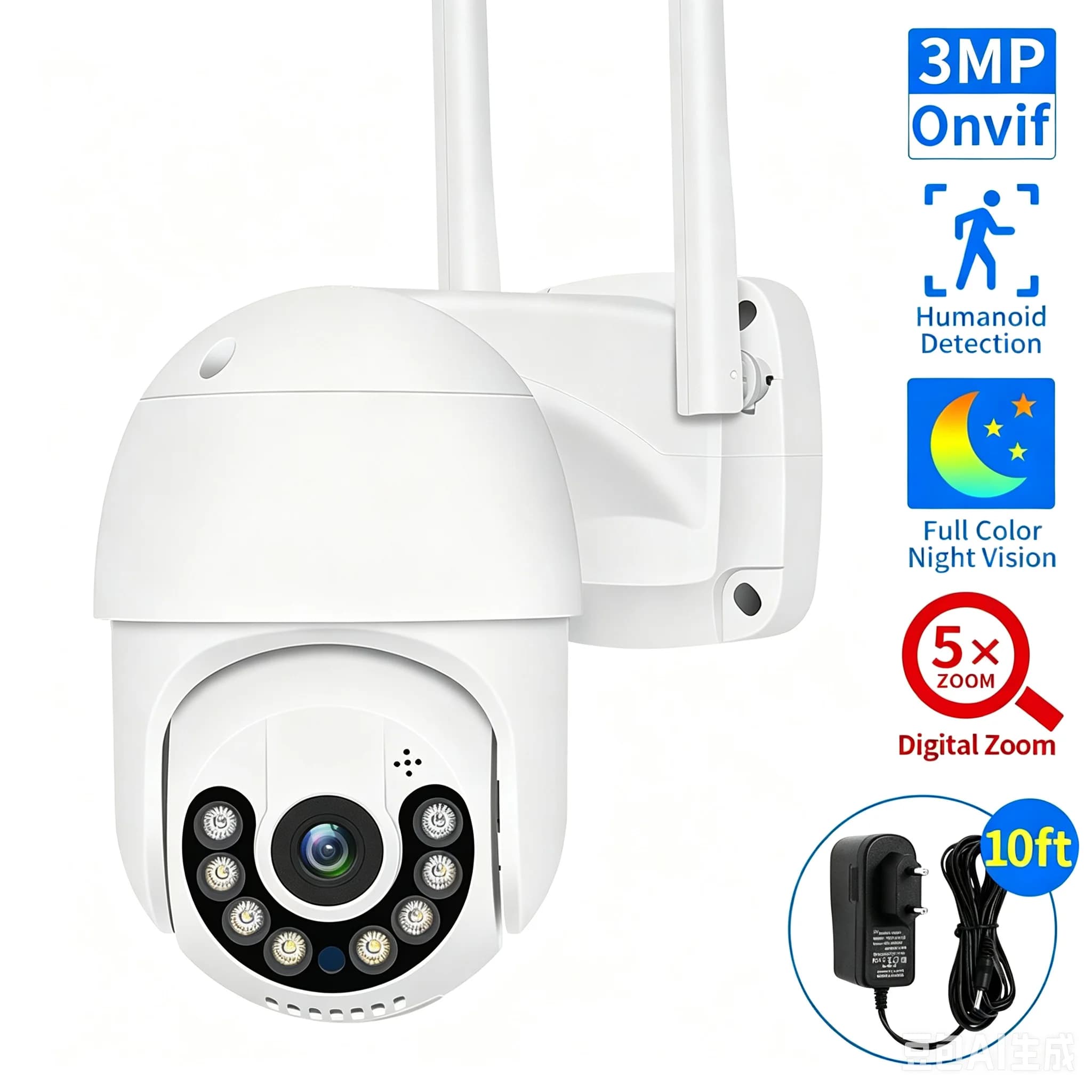 Hiseeu 2/3MP PTZ WLAN Smart-Kamera 5x Digitalzoom Menschenerkennung Farbige Nachtsicht ONVIF Drahtlose CCTV-Videoüberwachung IP