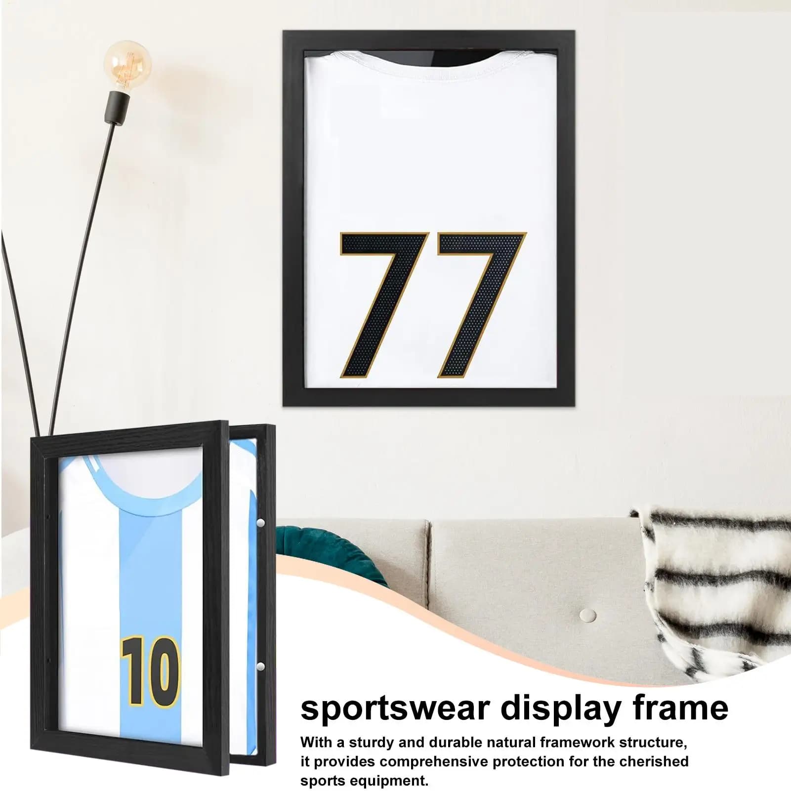 Sport-Holz-T-Shirt-Displayrahmen zur Wandmontage, Trikot-Aufbewahrungsbox, 13x13 Zoll Shadowbox-Rahmen für Trikots und Erinnerungsstücke