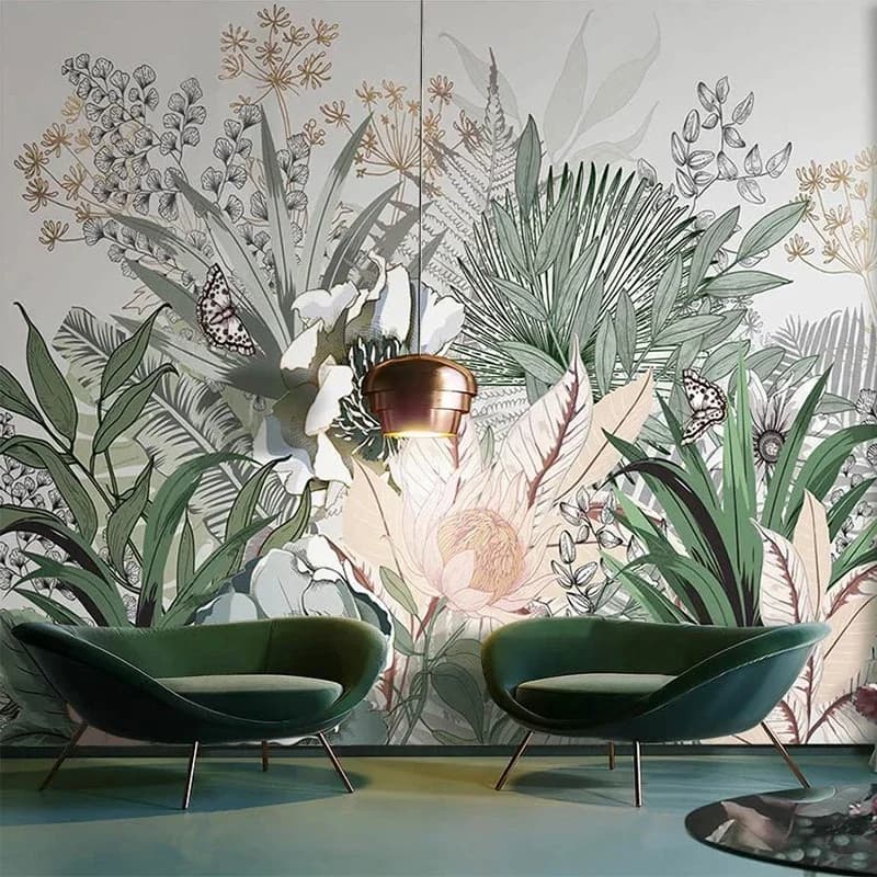 Benutzerdefinierte Wandbild Tapete Nordic Handgemalte Tropische Pflanzen Regenwald Blätter Abstrakte Pflanze Innen Hintergrund Wand Papier 3D