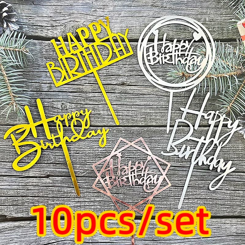 10 Stück Acryl alles Gute zum Geburtstag Kuchen Topper Roségold Silber Acryl Kinder Männer Frauen Kuchen Dekorationen für Baby party Geschenk