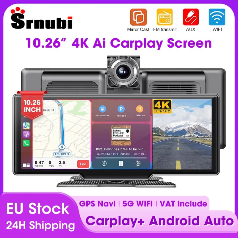 10,26 zoll Dash Cam Rück Kamera Drahtlose Carplay Android Auto 4K Auto DVR Navigation Player Video Recorder Dashboard wifi AUX