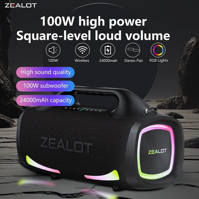 Zealot S79 100 W kabelloser Lautsprecher, tragbarer Subwoofer-Lautsprecher für den Außenbereich, Hifi-Klangqualität, Dual-Pairing, schnelles