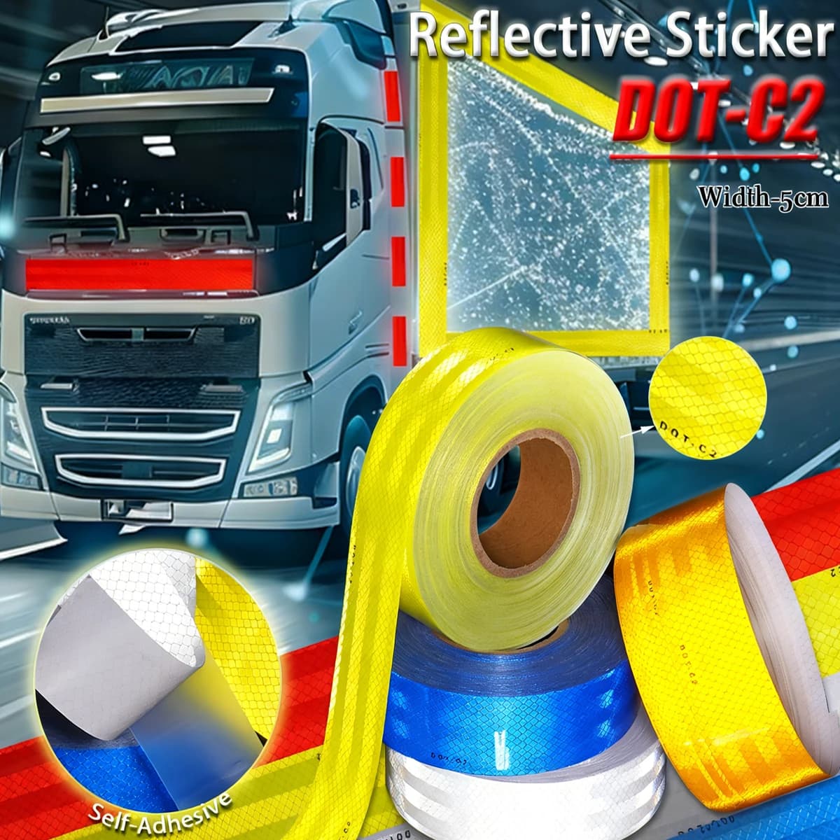 Dot-C2 Reflektierendes Warnband – verbessert die Sichtbarkeit in der Nacht, wasserdicht, verschleißfest, geeignet für Anhänger, LKW,