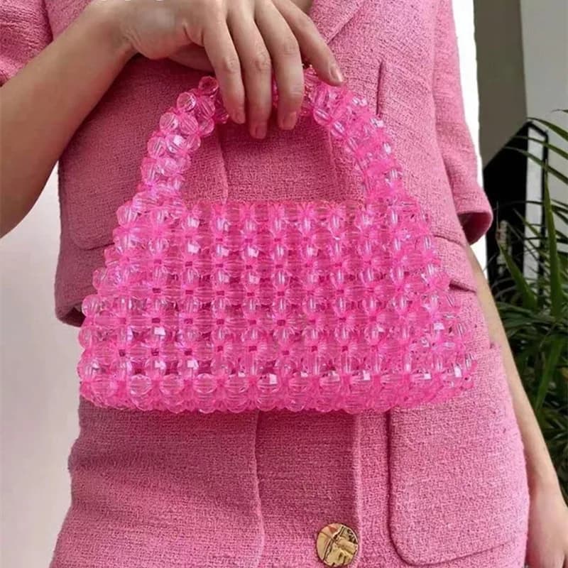 Perle Tasche Klar Acryl Kristall Stein Perle Box Totes Designer Marke Handtasche Frauen Handgemachte Sommer Party Kleine Eimer Geldbörse