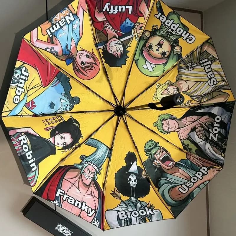 One Piece Ruffy Umbrella Anime Automatischer Regenschirm zum Öffnen und Schließen Neuer automatischer Regenschirm mit zehn Knochen, schwarzer