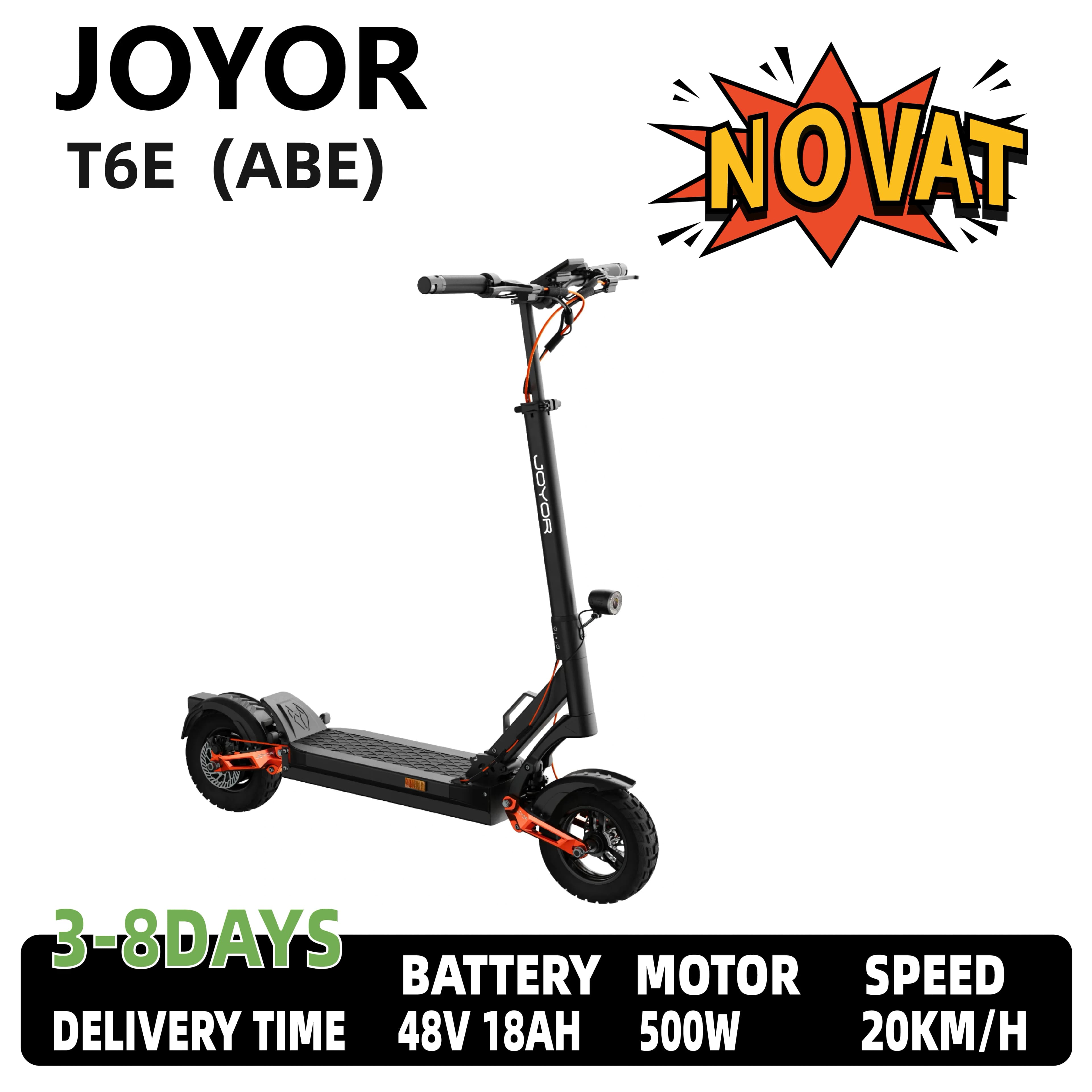 JOYOR T6E(ABE) Elektroroller für Erwachsene, 500 W Motor, 48 V, 18 Ah Batterie, E-Berg-Escooter, 10 Zoll Offroad-Reifen, faltbarer E-Scooter