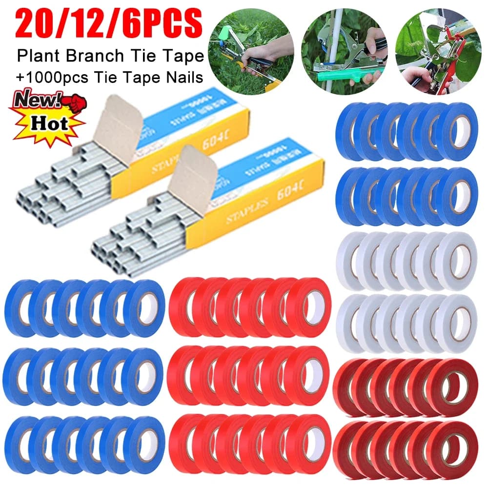 6-20pc PVC Pflanze Krawatte Tapetools Zweig band mit Heft klammer Binde band für Gartengeräte Binde maschine Obstbaum Tapenter