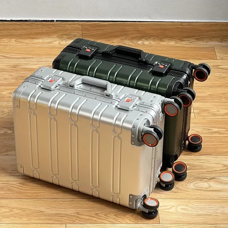TravelTrolley-Gepäck, Reisekoffer aus 100 % Aluminium-Magnesium-Legierung, Rollgepäck, 20 Zoll, Handgepäck, Kabinenkoffer, Reisetaschen