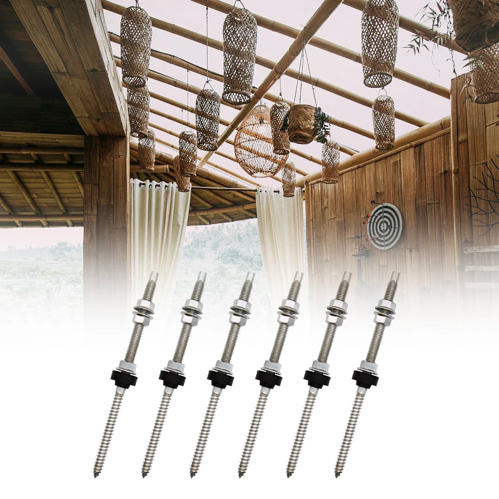 CP-SETUNO 6 pièces vis double filetag de fixation panneau solaire, m10 x 200mm, réglables en hauteur, pour matériaux en bois