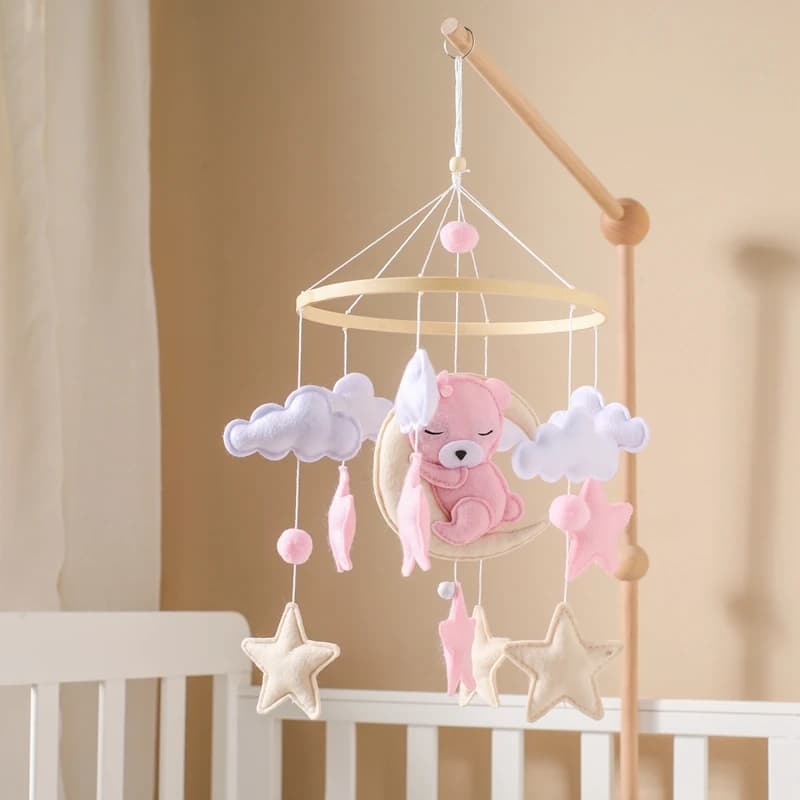 Babymobile mit Rassel, Holz-Bettglocke, weiche Filz-Cartoon-Bären-Spielzeuge, Holzspielzeughalterung, Kindergeschenke