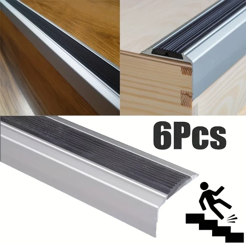 6 Stück Aluminium-Treppenstufen, 90 cm, L-förmig, rutschfest, Kantenschutz, Sicherheitsdekoration für Heimbüro-Treppen, verhindert ein Verrutschen