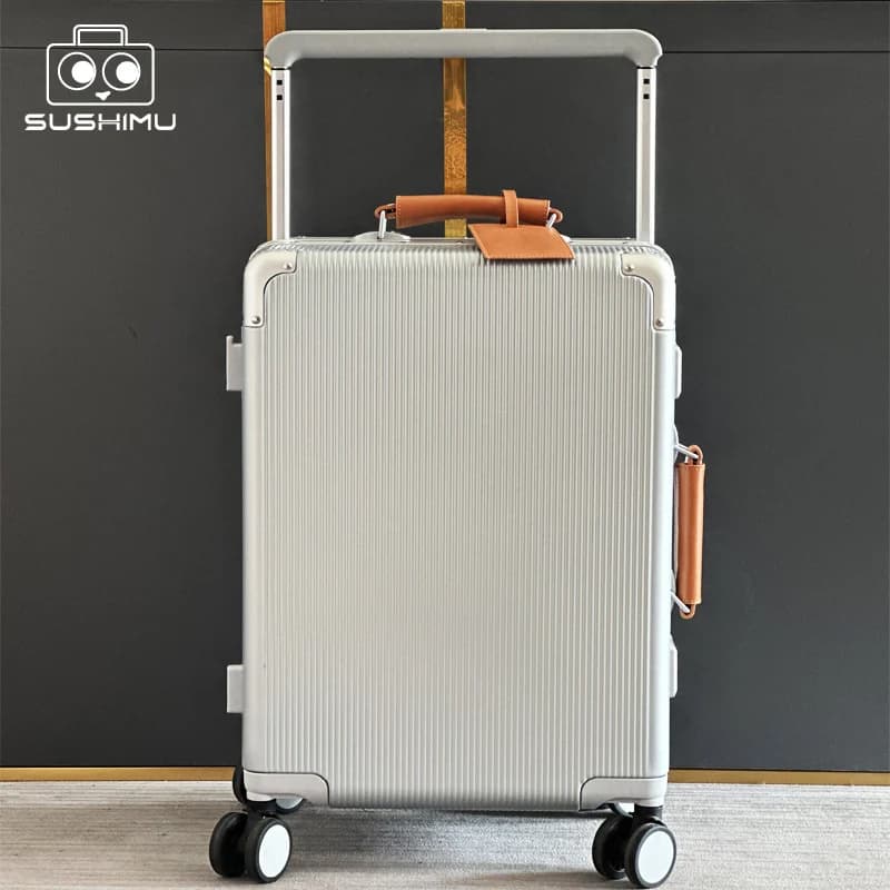sushimu Koffer, breiter Griff, Reisekoffer für Herren, 20 24, Handgepäck, Damen, PC, Aluminiumrahmen, Trolley