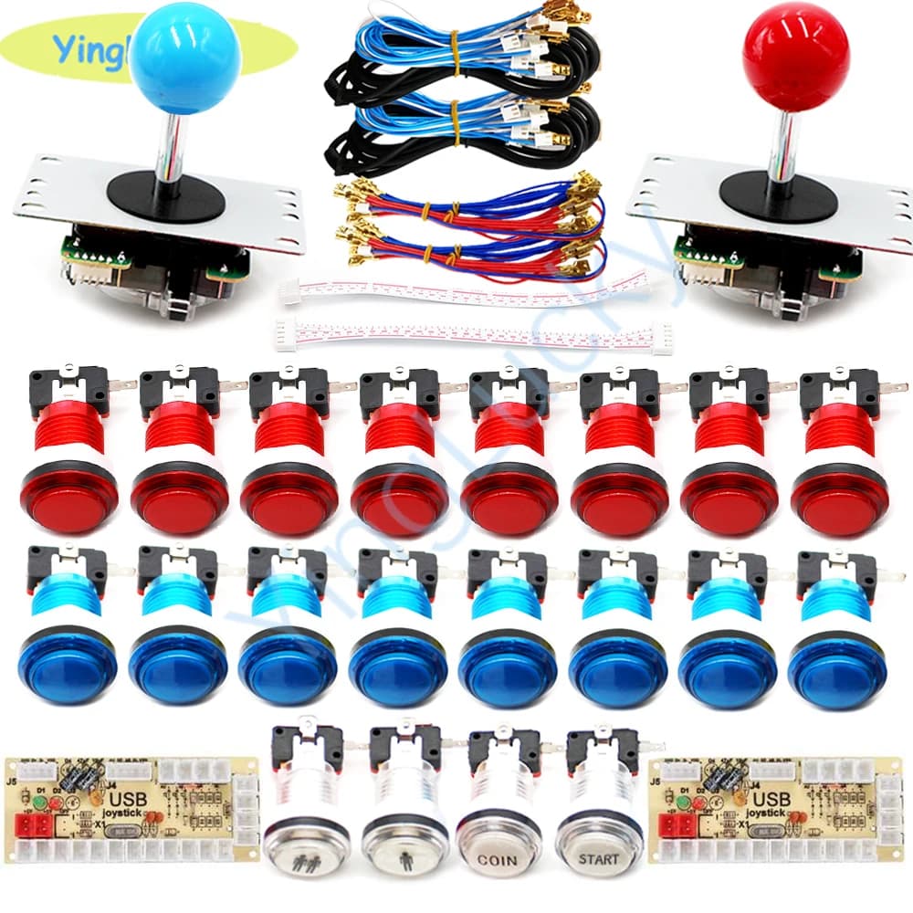 2 Spieler Kopie SANWA Arcade DIY Kit Null Verzögerung USB Board Game Controller Joystick Encoder Zu PC Raspberry Pi LED Tasten 30mm Set