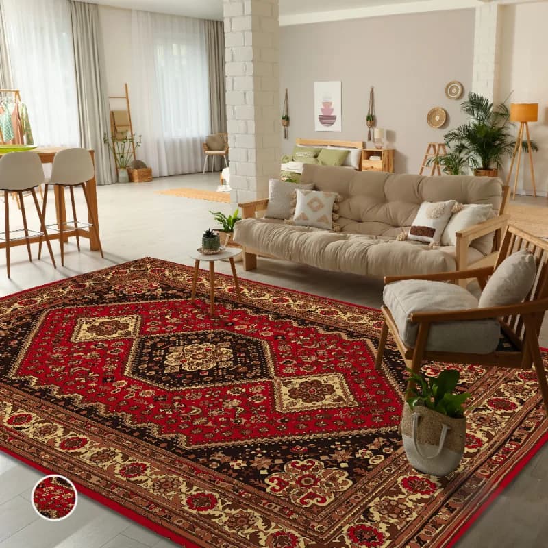 VIKAMA Retro Persischer Wohnzimmerteppich Hotel- und Heim-Unterkunftsmatte Rutschfester Schlafzimmer- und Wohnzimmerteppich Heimdekoration