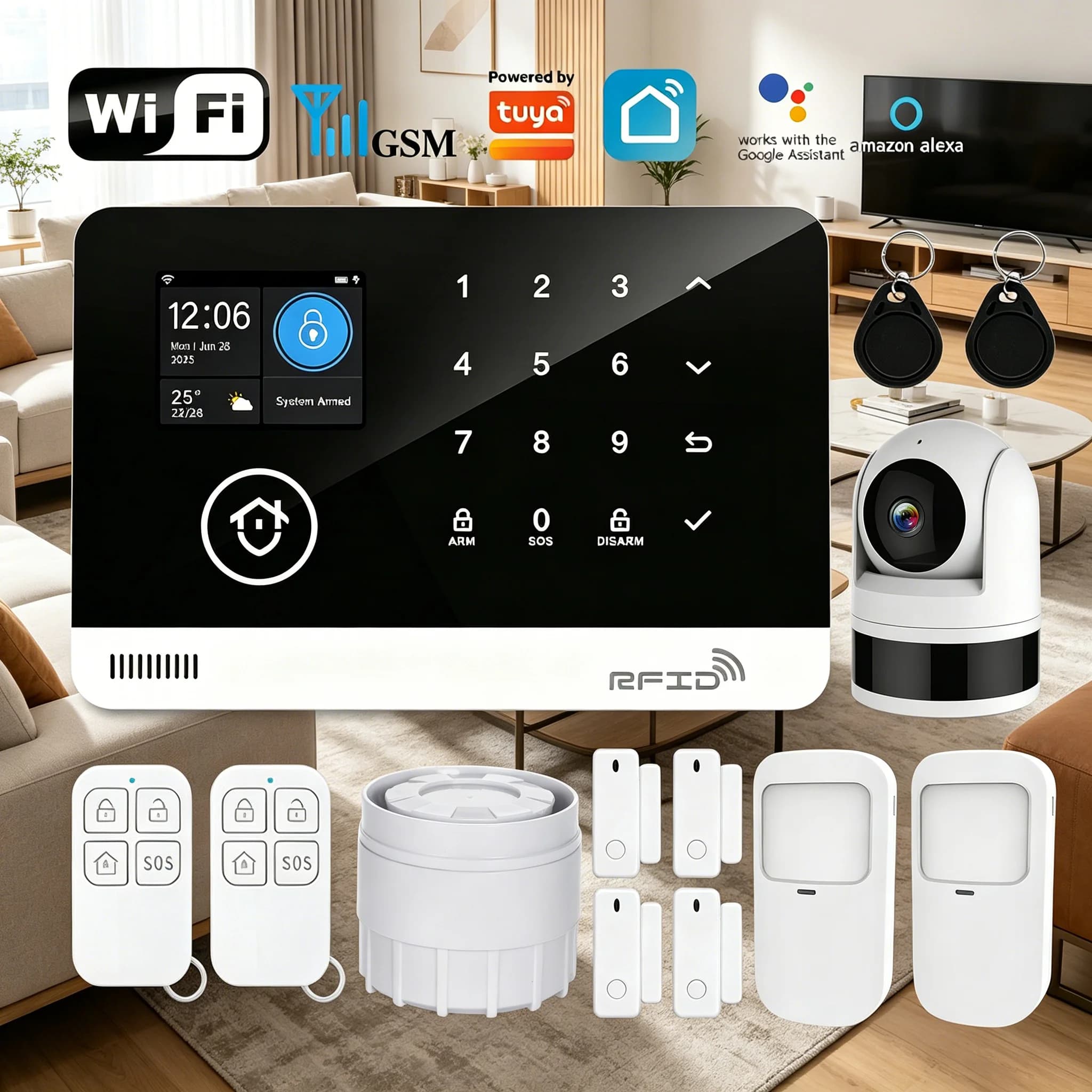 Tugard Smart Home Sicherheitsalarm-Anlagen-Set, kabellos, 120dB Sirene, Bewegungsmelder, mit WiFi, GSM, Tuya App und Fernbedienung