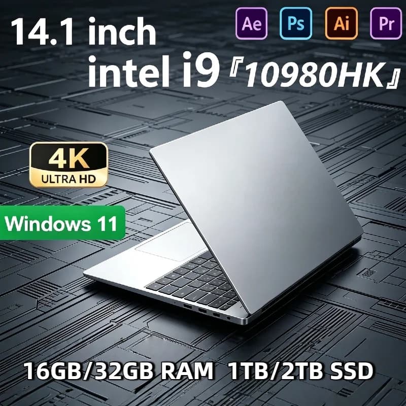 Windows 11 Pro 14,1 Zoll Laptop Intel Core i9 10980HK 32GB DDR4 2TB SSD Gaming Office Gamer Tragbarer Notebook-Computer PC
