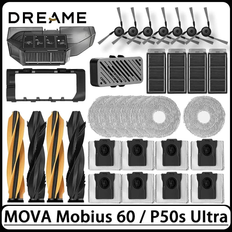 Für MOVA Mobius 60 P50s Ultra Staubsauger Komplettes Zubehörset Hauptbürste Seitenbürste HEPA-Filter Wischtücher Staubbeutel