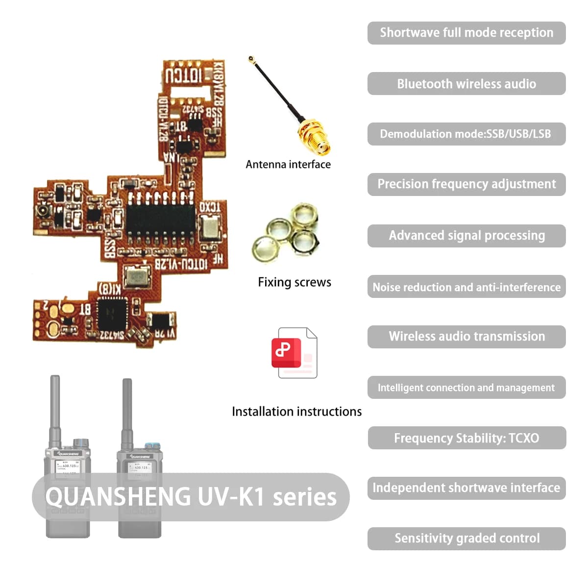 IOTCU V1.2B Bluetooth & Kurzwellen-SSB PCB Mod-Kit für Quansheng UV-K1 K18 Walkie-Talkie, HF AM FM SSB USB LSB Upgrade-Board
