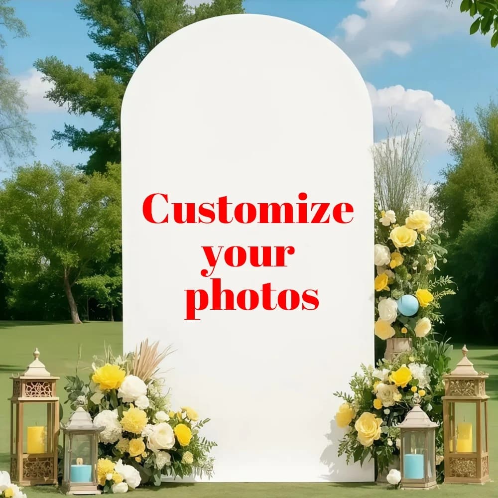 Anpassbare Bogenförmige Hintergrund-Stoffabdeckung, mit Möglichkeit zum Hochladen Ihrer Lieblingsbilder, Verwendbar für Geburtstage, Hochzeiten und