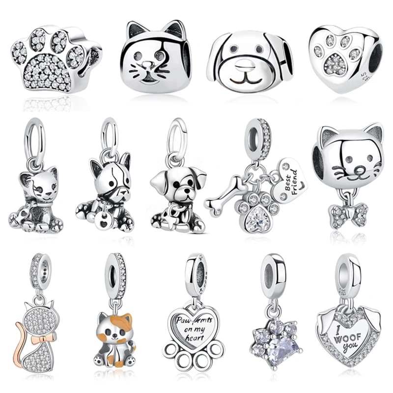 Original 925 Sterling Silber Charm Liebe Hund Welpe Katze Pfote Anhänger Charms Fit Marke Armbänder Halsketten Diy Schmuck Für Frauen