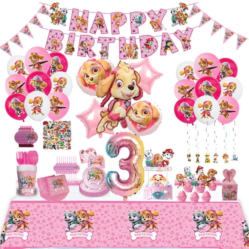 Paw Patrol Rosa Geburtstag Skye Thema Party Dekorationen Geschirr Set Pappteller Tassen Servietten Für Kind Party Liefert Spielzeug Geschenke