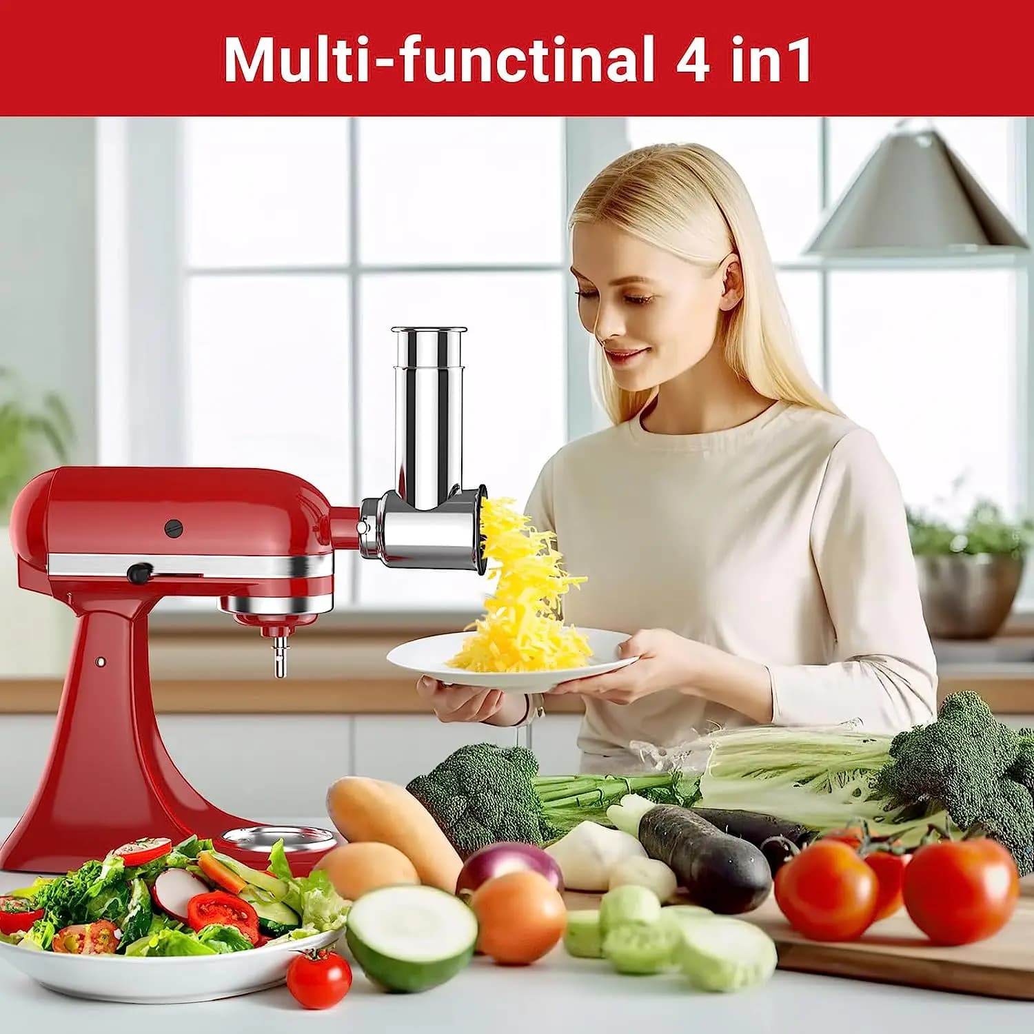 2023 neuer Hobel-/Schredder-Aufsatz für KitchenAid-Standmixer als Gemüsehacker-Zubehör – Salatbereiter für die Küche, Fleischwolf
