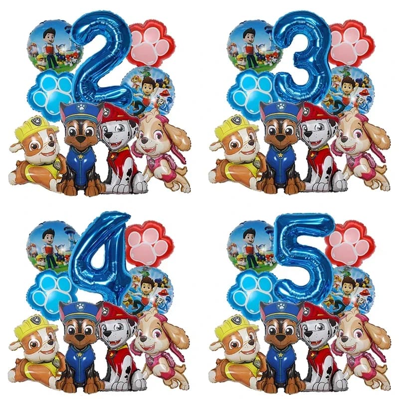 9-teiliges Cartoon Paw Patrol Folienballon-Set mit Zahlen, Rettungshunde-Partydekoration, Babygeschenk Chase Skye