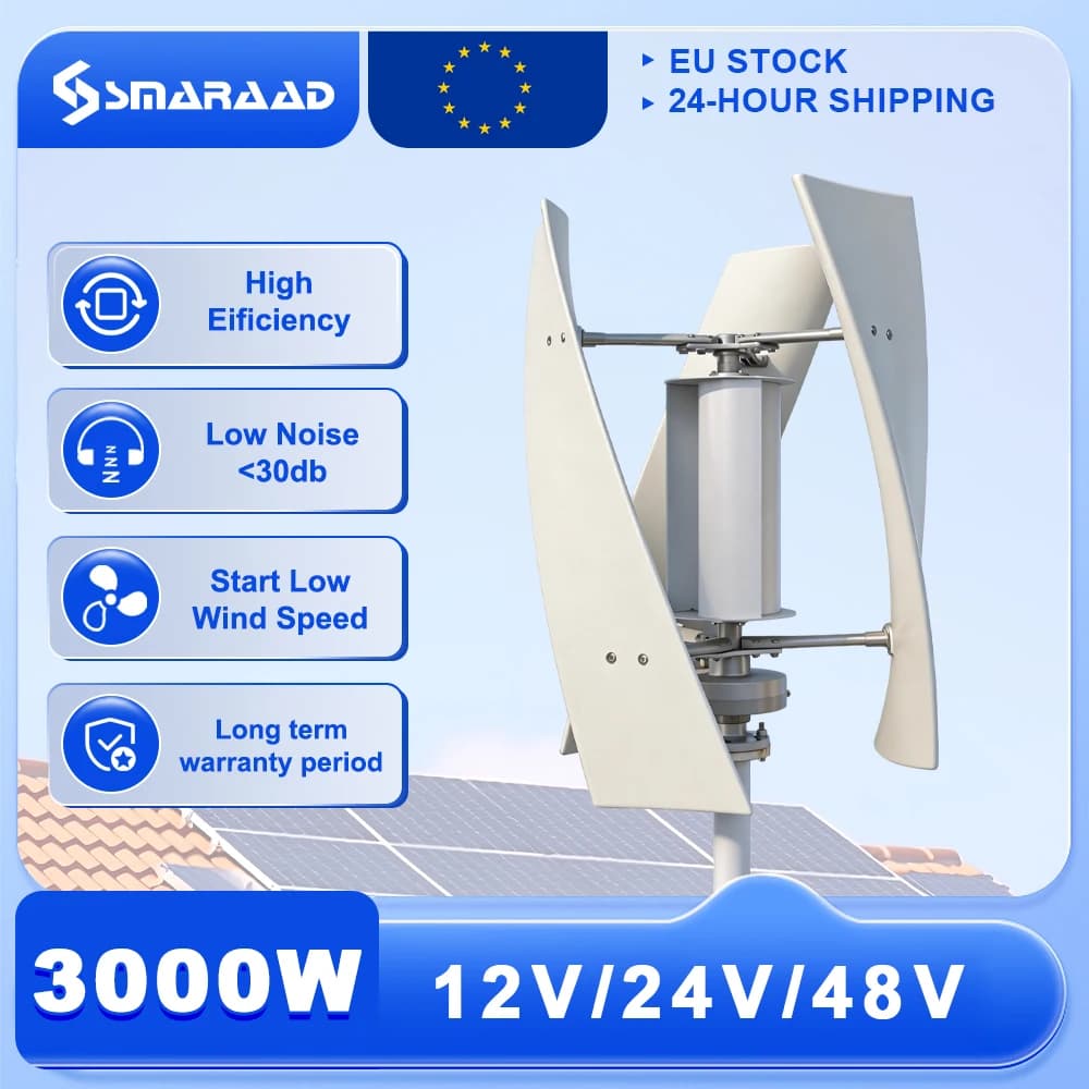 EU-Lieferung 3000W Vertikale Windturbine 12V/24V/48V Geräuscharm Haushalt 220V Mit Kostenlosem Laderegler