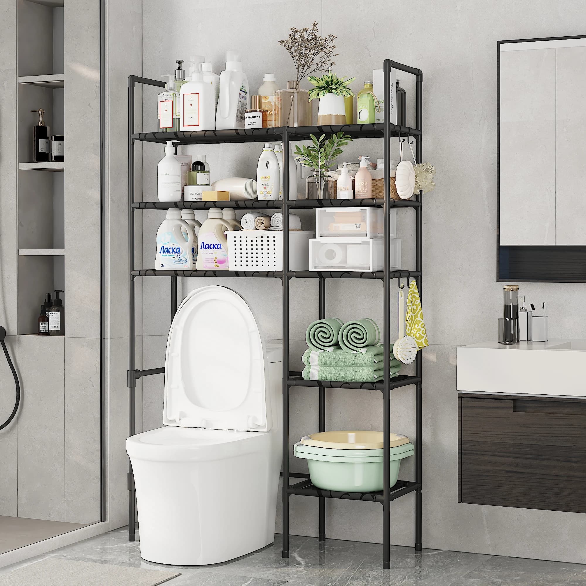 2/3-stufiger Badezimmer-Aufbewahrungsschrank – platzsparendes Aufbewahrungsregal über der Toilette, einfach zu montieren, geeignet für