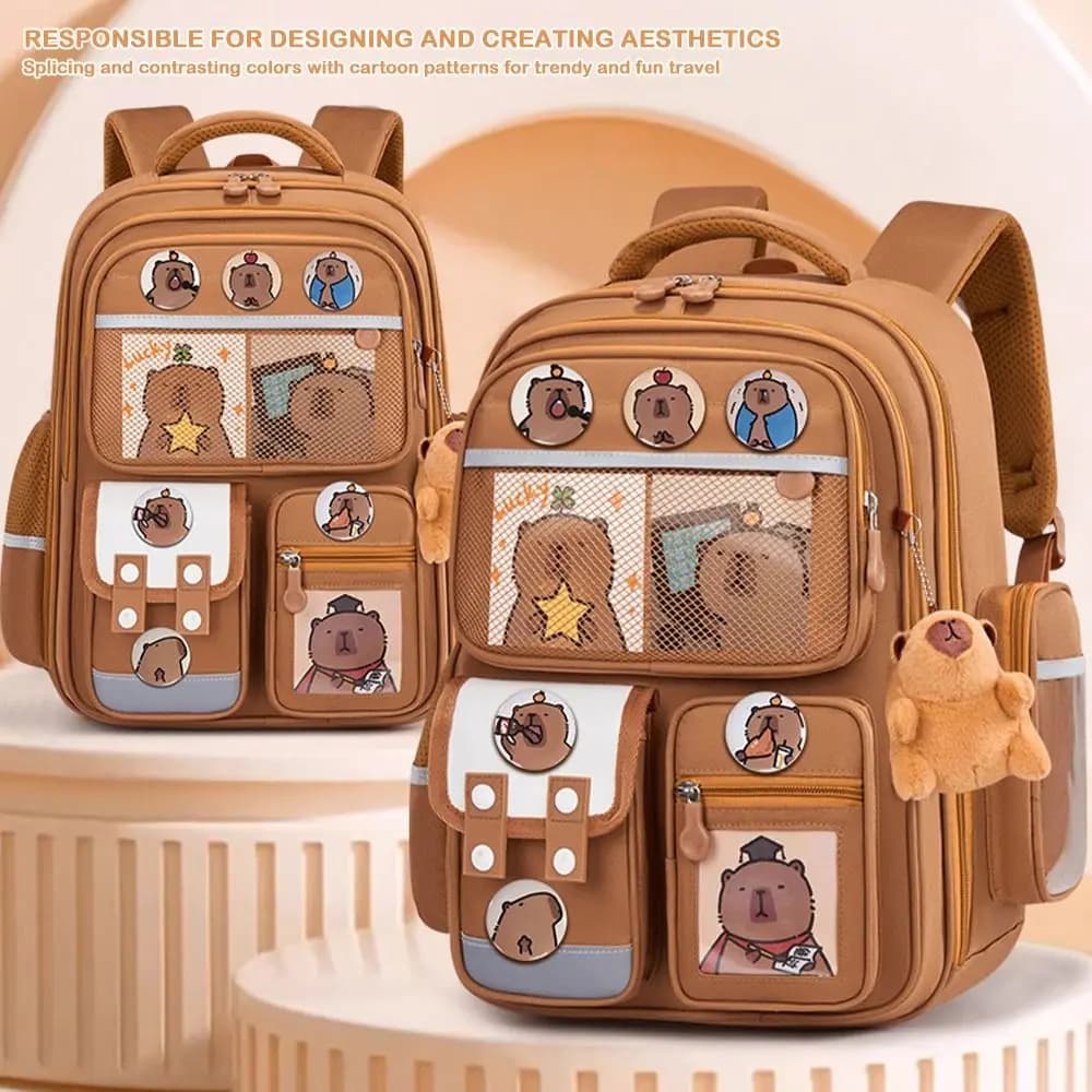 Wasserdichter Capybara-Rucksack, große Kapazität, lindert Belastung, Schultasche, schützt die Wirbelsäule, verbreiterte Träger, Rucksack für