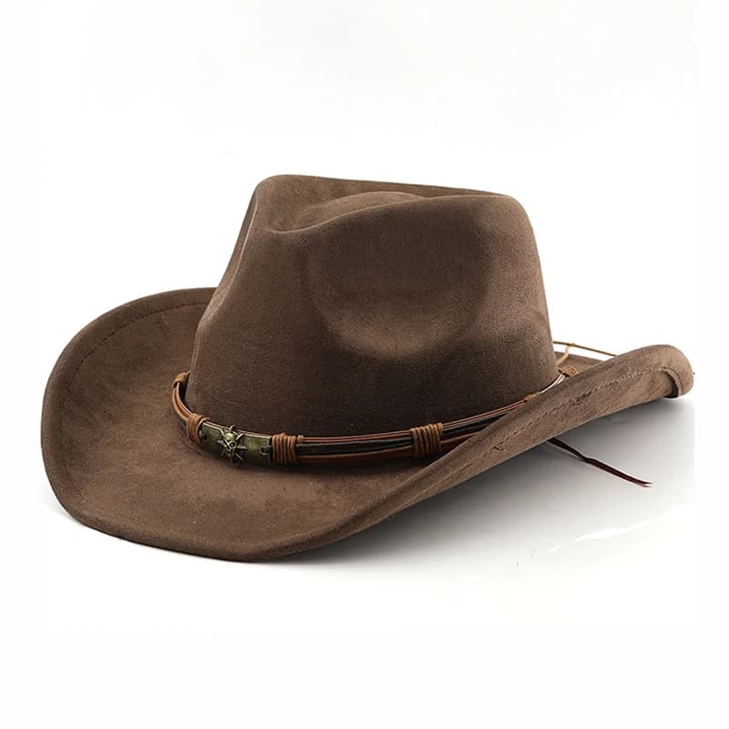 Wildleder Western Cowboy Hut für Männer Frauen Vintage gerollte Krempe Filz Jazz Hüte Outdoor Reise Ritter Hüte