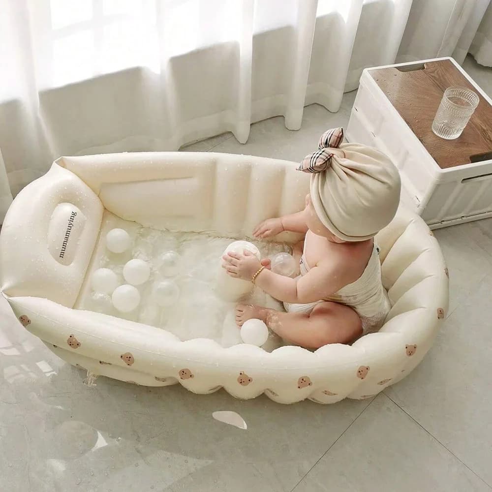 1PCS aufblasbare Babybadewanne / aufblasbarer Babystuhl, Kleinkind-Badewanne mit Luftpumpe, Rückenstütze, tragbarer Sitz