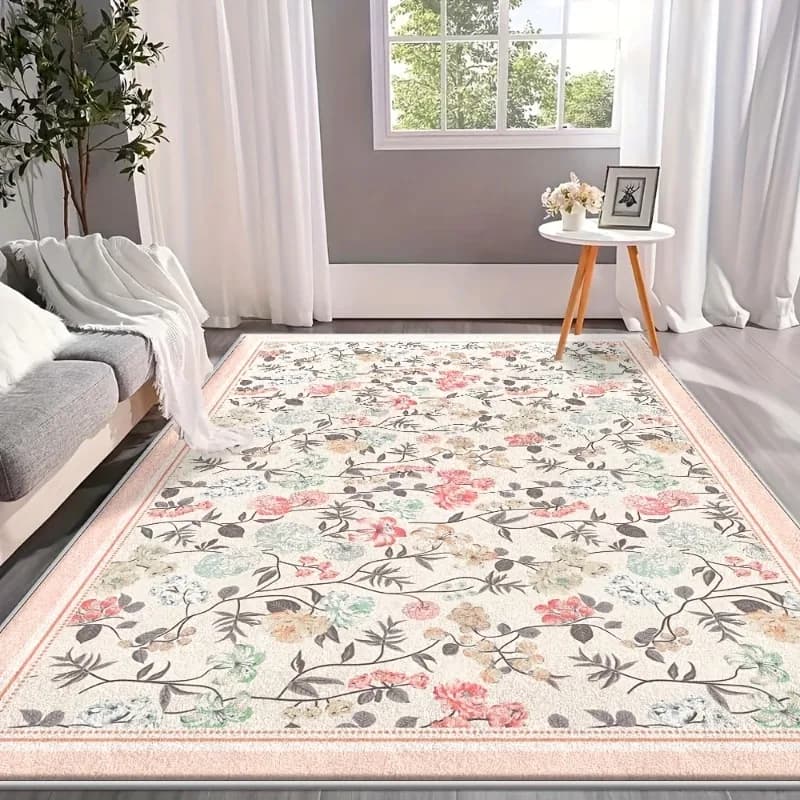 Teppich für Wohnzimmer, großer rosa Schlafzimmerteppich, Nachttisch, Bodenmatte, Frühlingsblume, Pflanzenteppiche, pastoraler Stil,